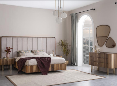 Schlafzimmer Set Doppel Bet Moderne 2x Nachttische Luxus Kommode mit Spiegel